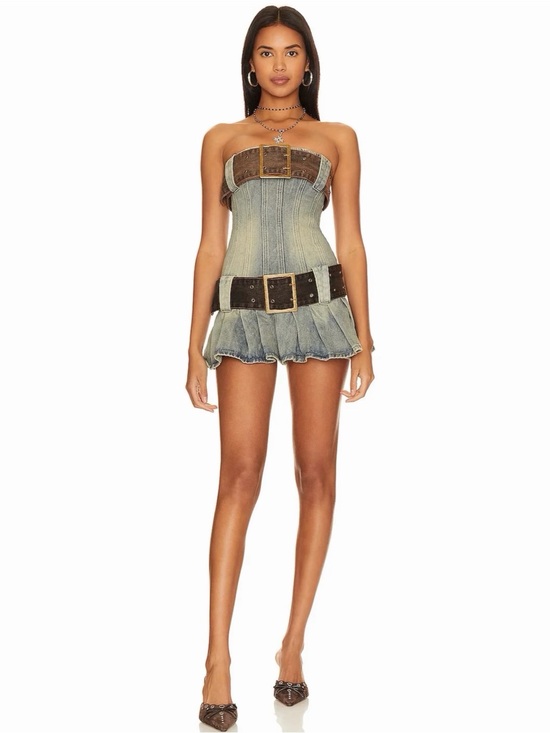 Jaded London Dresses & Skirts - Jaded London chelsea Distressed Blue Denim kilt Strapless Mini Dress